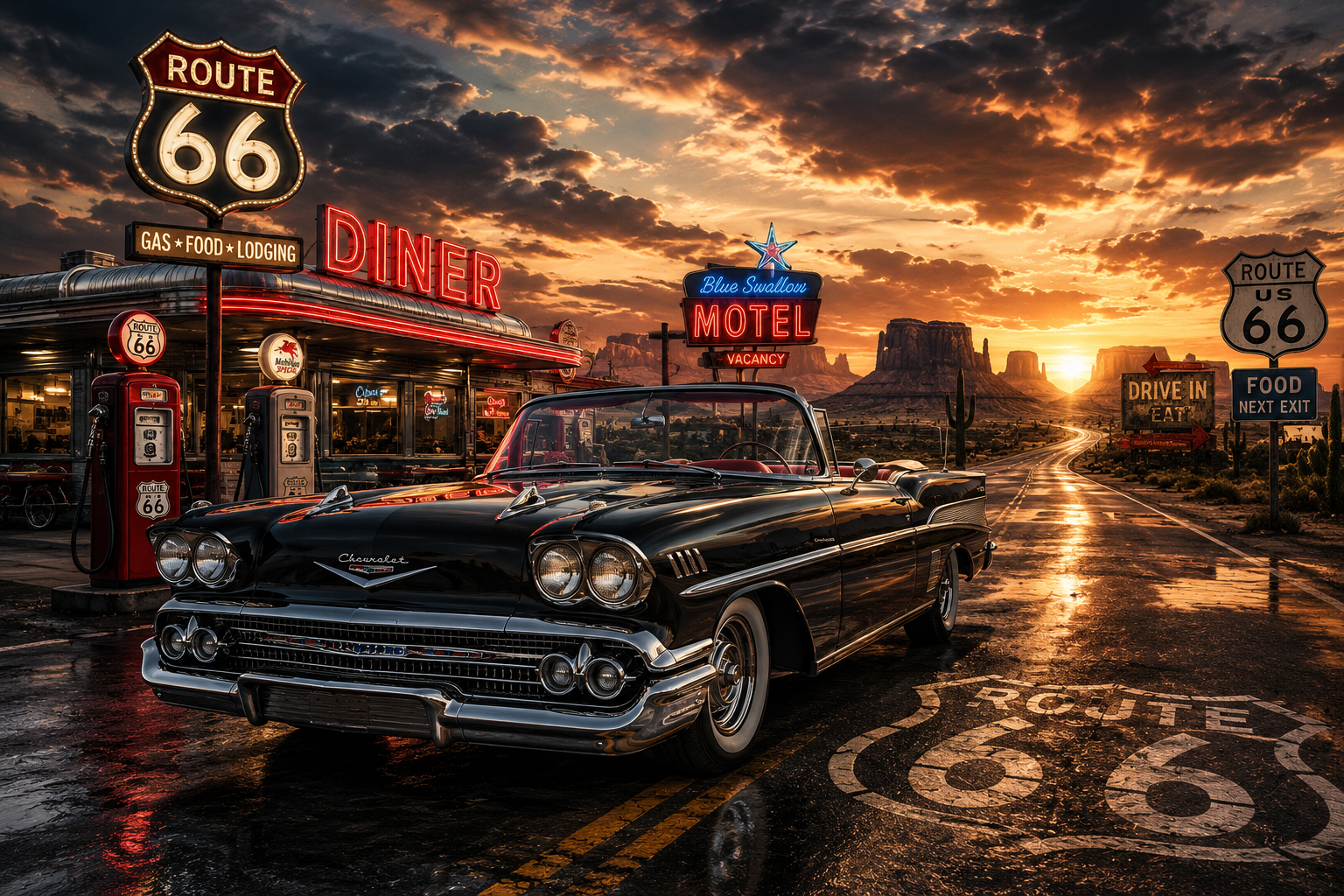 Route 66 Chrome Legends Wall Mural – Let's Print Big