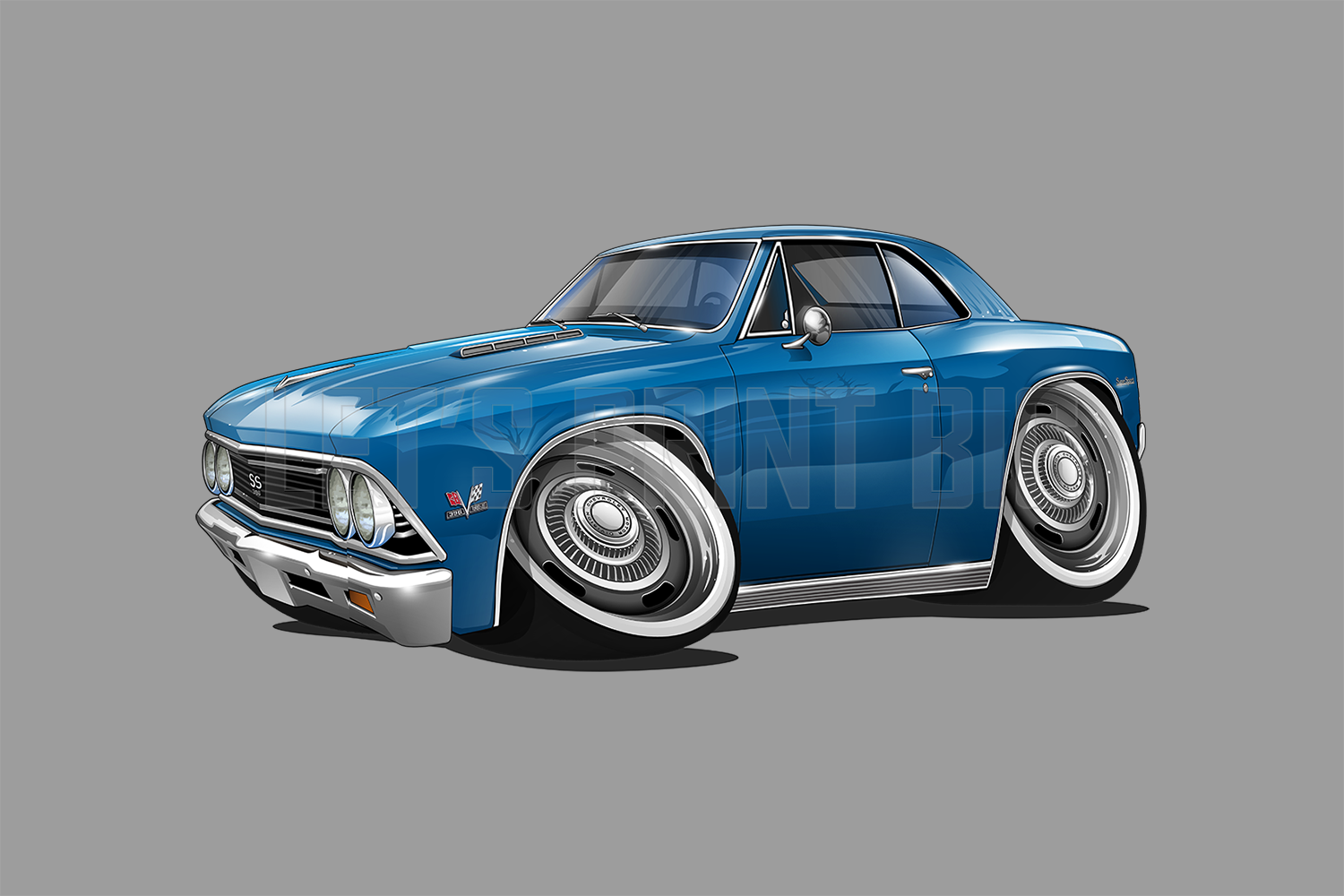 1966 Chevelle Muscle Car Cartoon Hot Rod Wall Art Decal  Let's Print Big