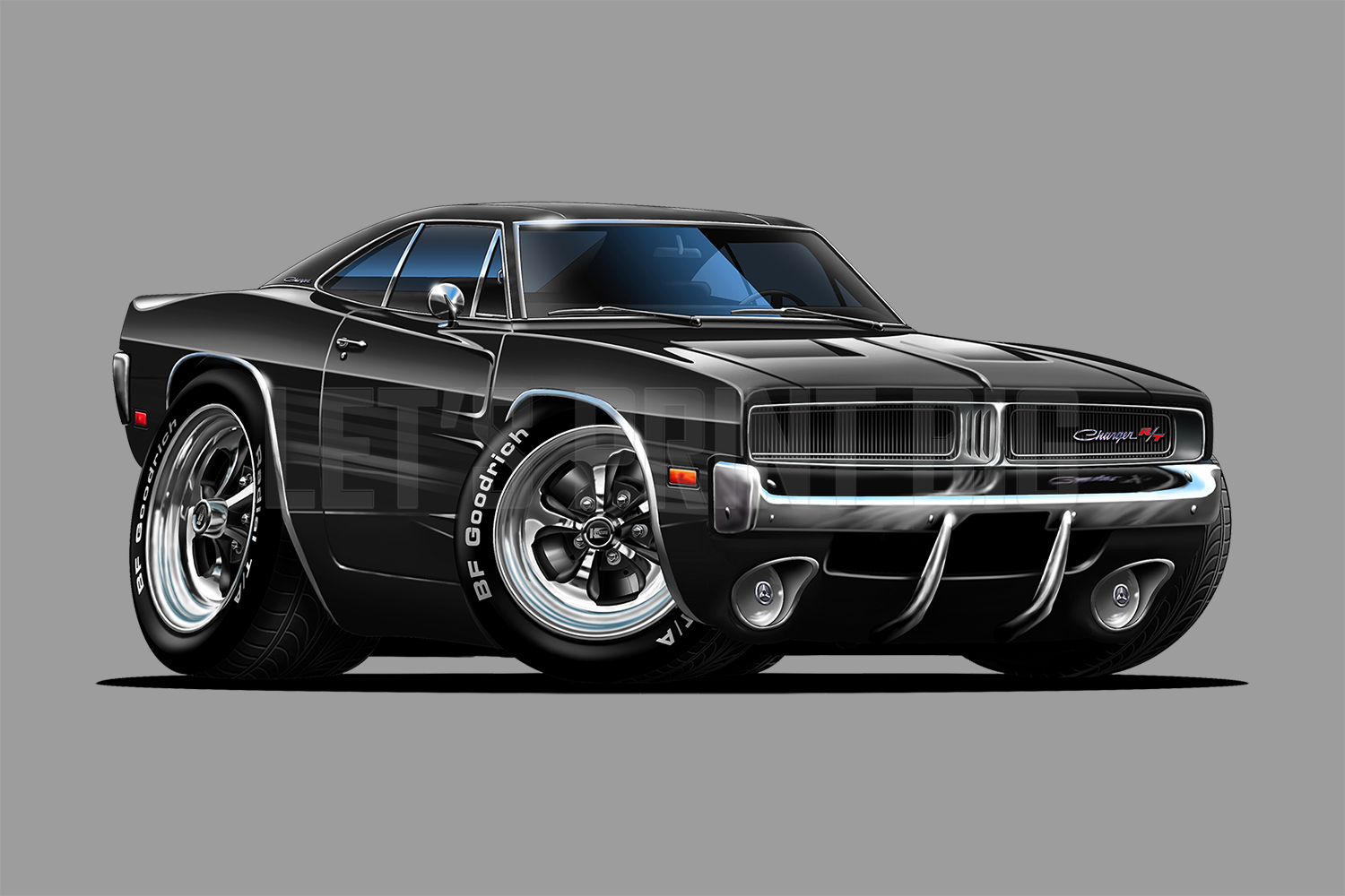 Car Art 1969 Dodge Charger Cartoon Wall Decal – Let's Print Big Car Art 1969 Dodge Charger Cartoon Wall Decal – Let's Print Big