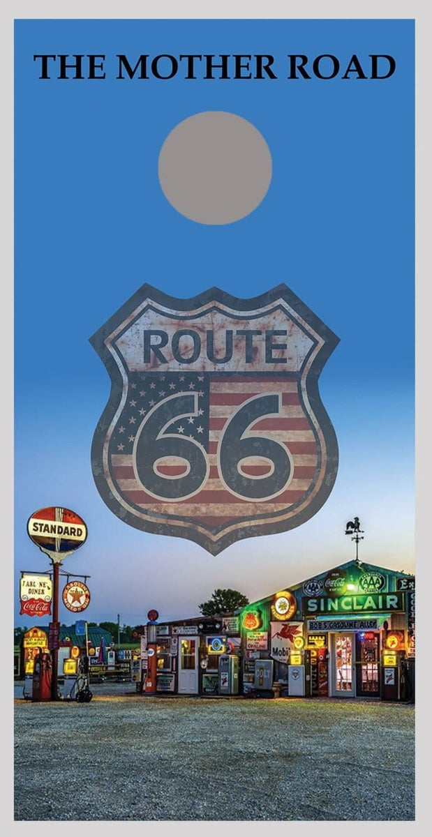 Route 66 Bob's Gasoline Alley Cornhole Board Decal Wraps Let's Print Big