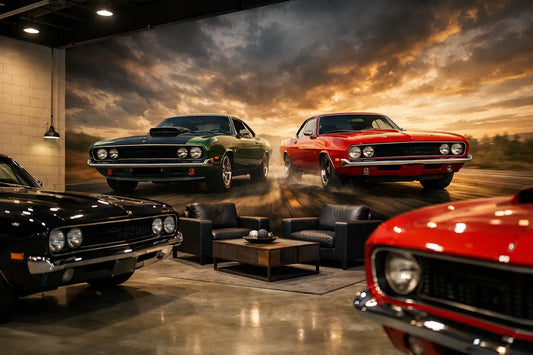 Muscle Car Garage Wallpaper That Owns the Room