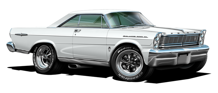 1965 White Ford Galaxie Muscle Car Art
