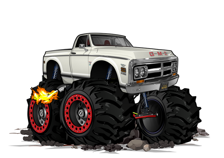 1972 GMC 4x4 Pickup Monster Truck with Rocks Car Art
