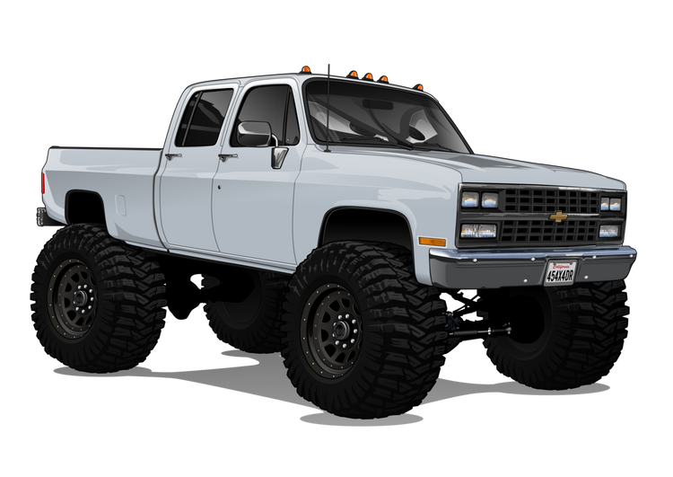 White Chevrolet 4x4 Crew Cab Pickup Truck
