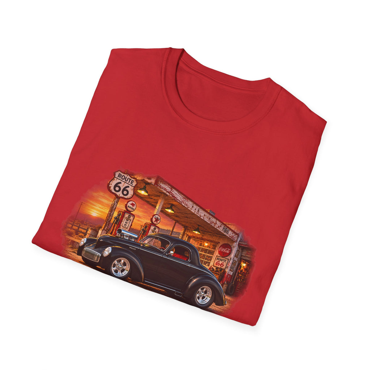 Route 66 Classic 1941 American Willys Car Gas Station T-Shirt