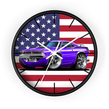 American Muscle Car Wall Clock — Purple Challenger with USA Flag