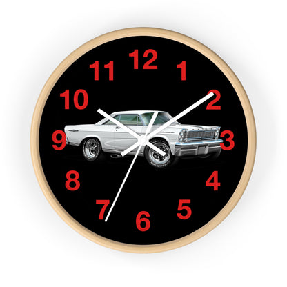Classic Muscle Car Wall Clock — Retro White 1965 Ford Galaxie Timepiece with Red Numerals