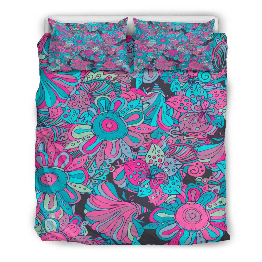 Blue Pink Flowers Bedding Set