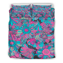 Blue Pink Flowers Bedding Set