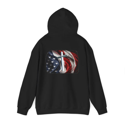 Gildan Patriotic Cross Hoodie — American Flag Christian Faith Pullover
