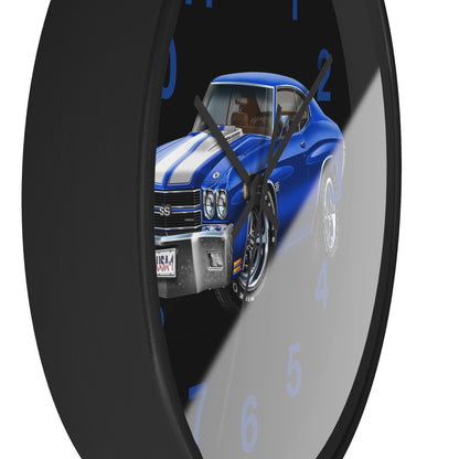 Classic 1970 Blue Chevelle Muscle Car Wall Clock — Vintage 1970s Chevy SS Design