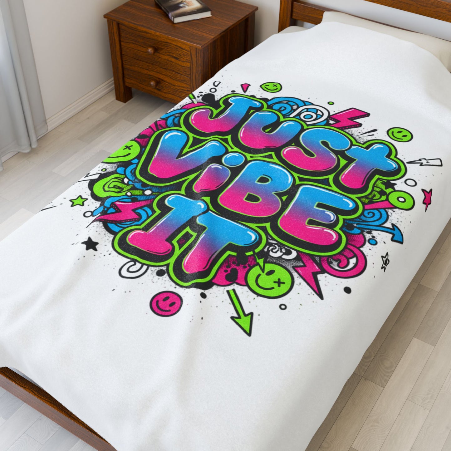 Just Vibe It Plush Blanket | slogan, glitch graphic
