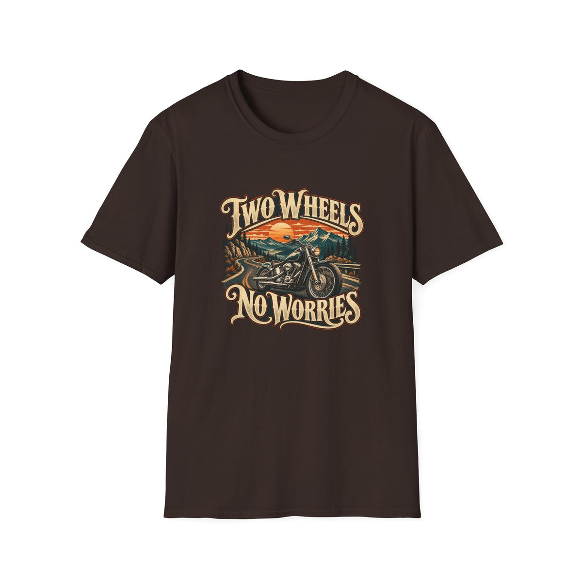Two Wheels No Worries T-Shirt | Vintage Cruiser Motorcycle Tee