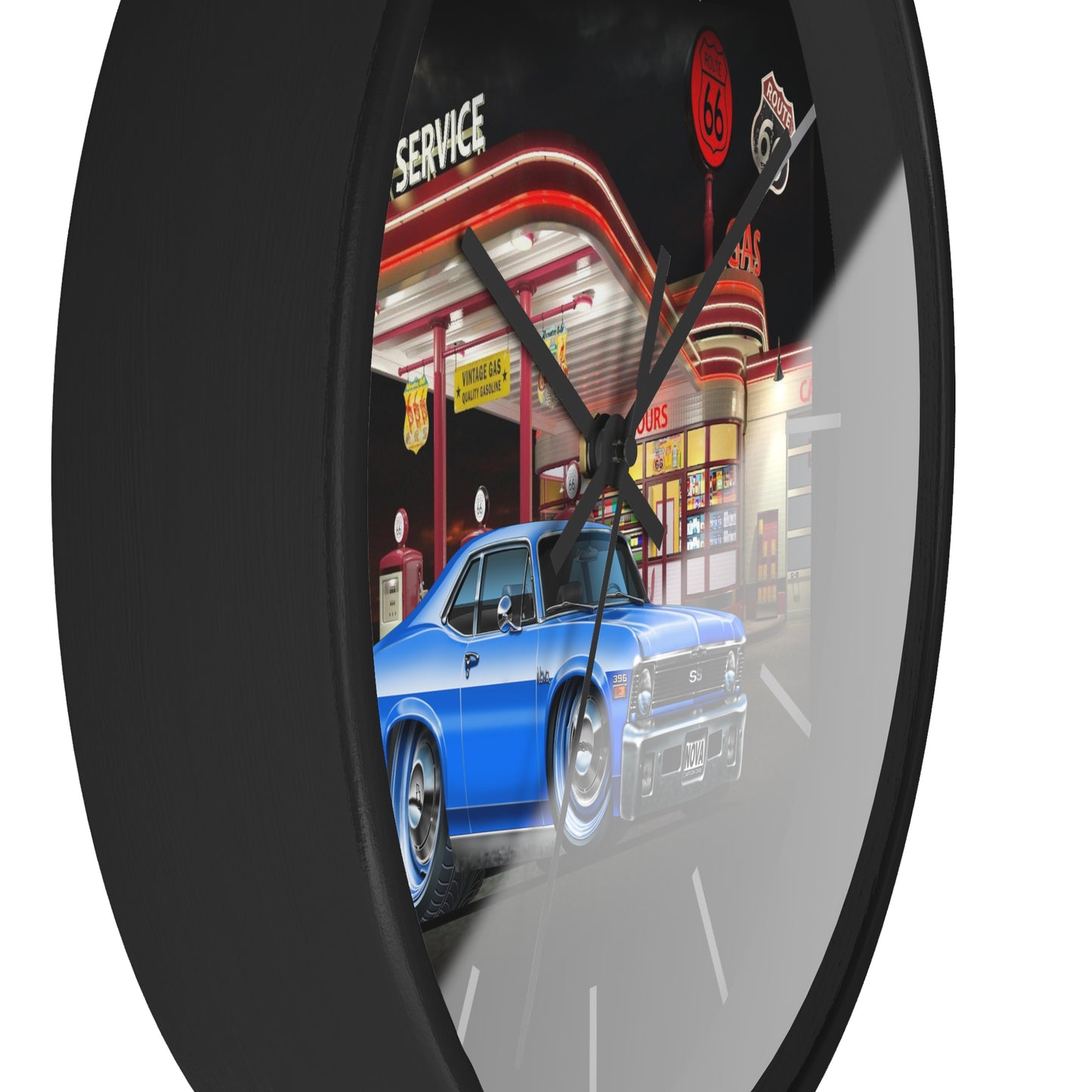 1971 Nova Classic Muscle Car Wall Clock — Blue at Retro Gas Station
