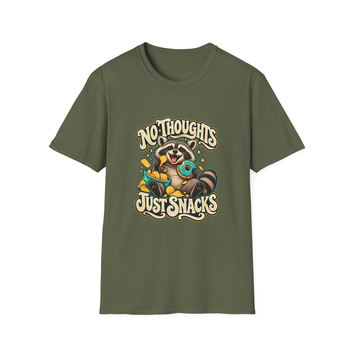 No Thoughts Just Snacks T-Shirt | Funny Raccoon Food Tee