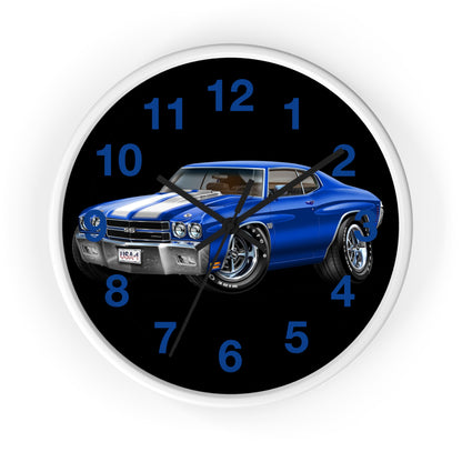 Classic 1970 Blue Chevelle Muscle Car Wall Clock — Vintage 1970s Chevy SS Design