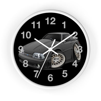 Mustang Fox Body Classic Muscle Car Wall Clock — Black Vintage Sports Car Clock for Garage & Man Cave