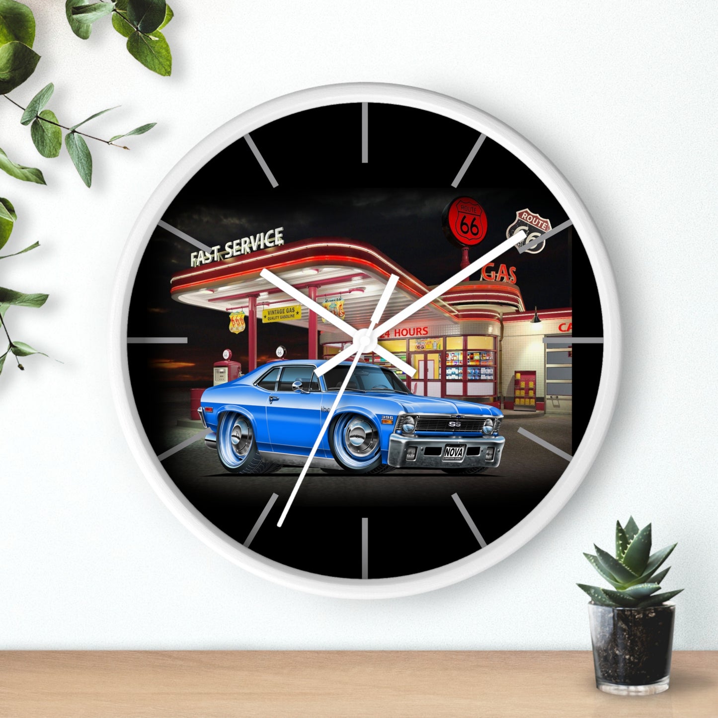 1971 Nova Classic Muscle Car Wall Clock — Blue at Retro Gas Station