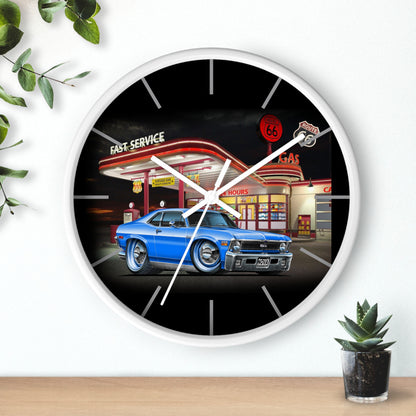 1971 Nova Classic Muscle Car Wall Clock — Blue at Retro Gas Station