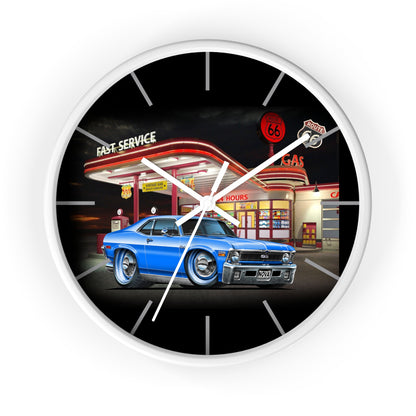 1971 Nova Classic Muscle Car Wall Clock — Blue at Retro Gas Station