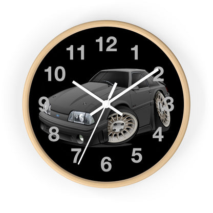 Mustang Fox Body Classic Muscle Car Wall Clock — Black Vintage Sports Car Clock for Garage & Man Cave