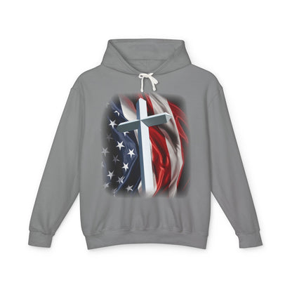 Christian Cross & American Flag Hoodie - Patriotic Faith Sweatshirt