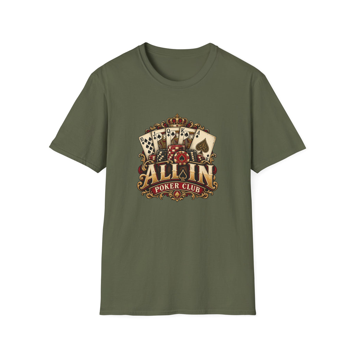 All In Poker Club T-Shirt | Vintage Royal Flush Card Game Tee