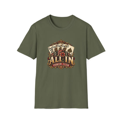 All In Poker Club T-Shirt | Vintage Royal Flush Card Game Tee