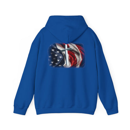 Gildan Patriotic Cross Hoodie — American Flag Christian Faith Pullover
