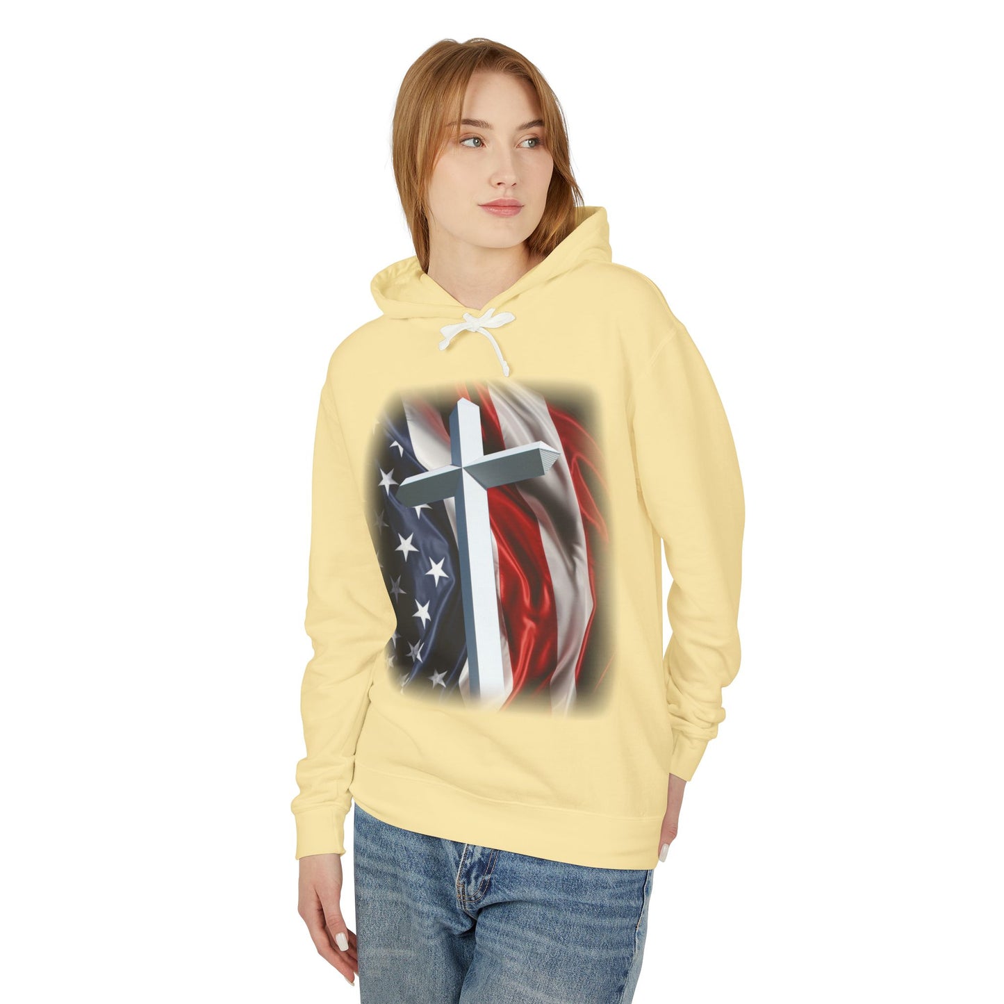 Christian Cross & American Flag Hoodie - Patriotic Faith Sweatshirt