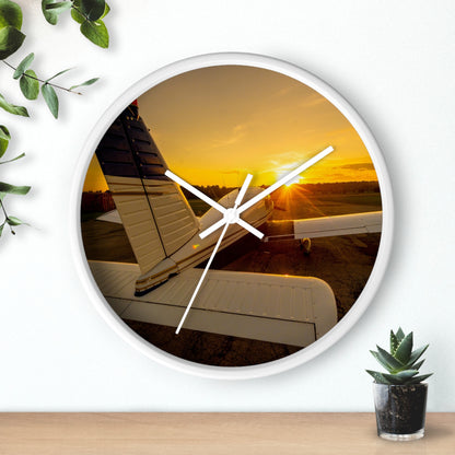 Aviation Sunset Wall Clock — Airplane Photo Decor for Pilots & Flight Lovers