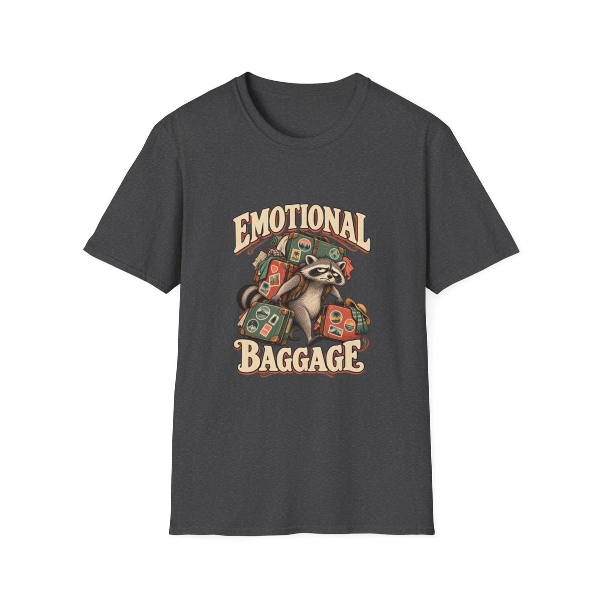 Emotional Baggage T-Shirt | Funny Raccoon Travel Tee
