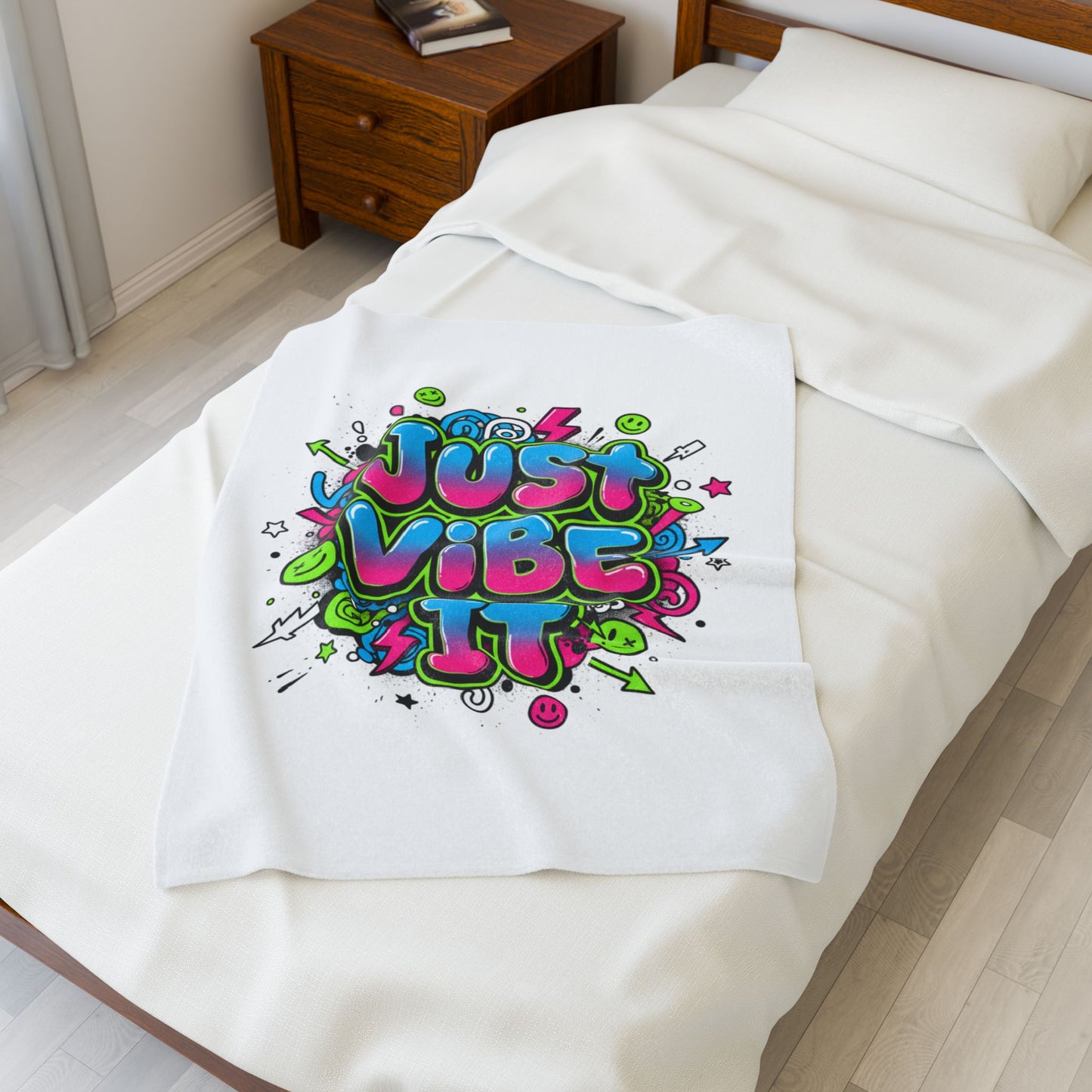 Just Vibe It Plush Blanket | slogan, glitch graphic