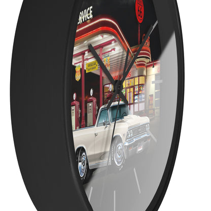 1966 El Camino Classic Car Wall Clock — Retro Route 66 Gas Station Design