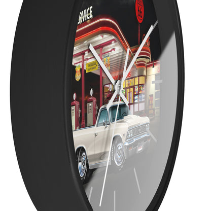 1966 El Camino Classic Car Wall Clock — Retro Route 66 Gas Station Design