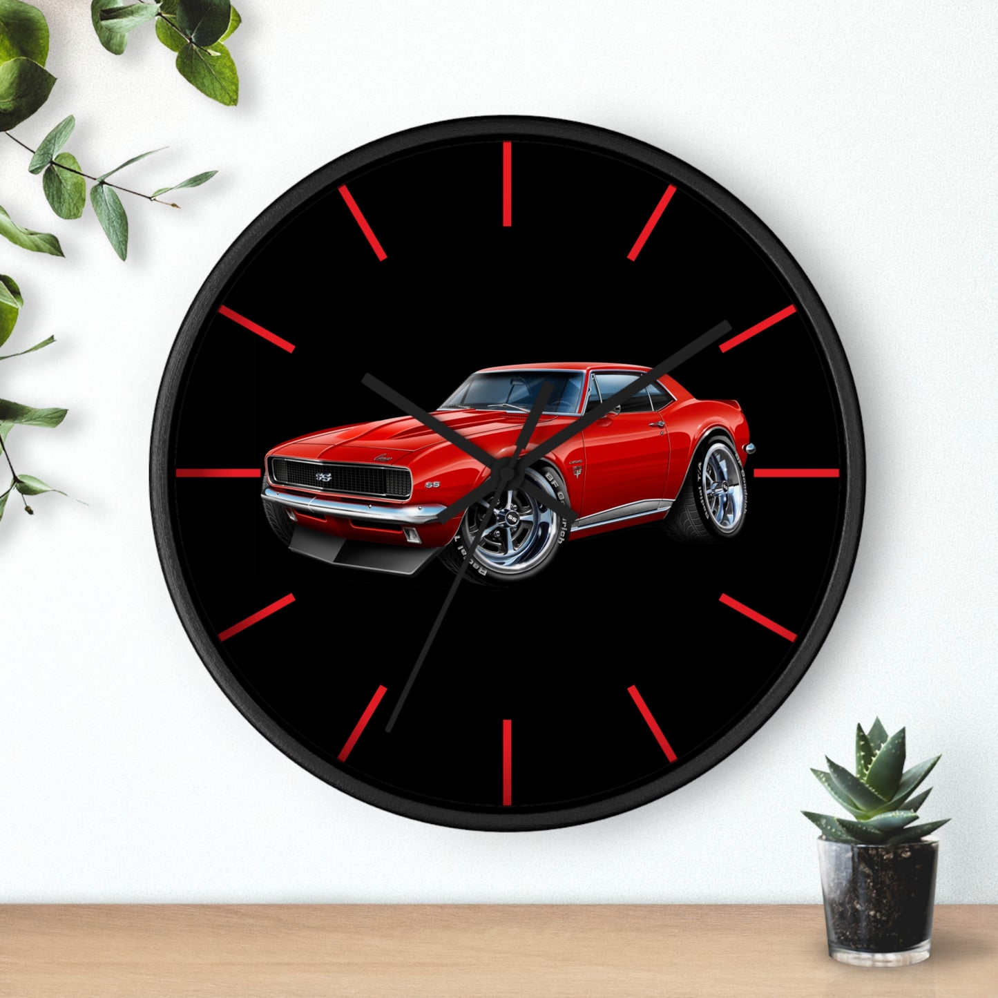 Classic 1967 Red Camaro Muscle Car Wall Clock — Retro Automotive Decor for Car Lovers