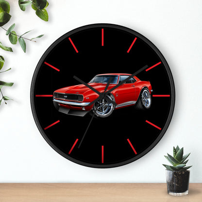 Classic 1967 Red Camaro Muscle Car Wall Clock — Retro Automotive Decor for Car Lovers
