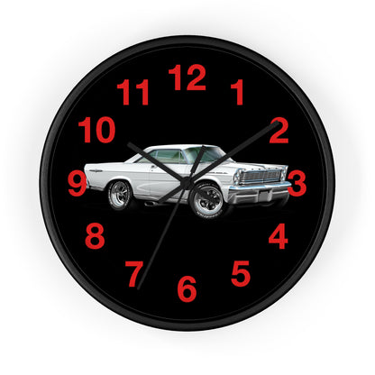 Classic Muscle Car Wall Clock — Retro White 1965 Ford Galaxie Timepiece with Red Numerals