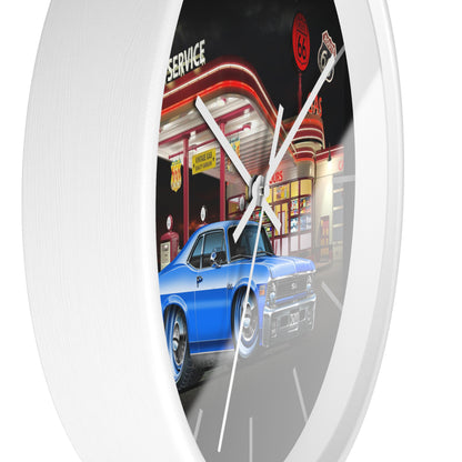 1971 Nova Classic Muscle Car Wall Clock — Blue at Retro Gas Station