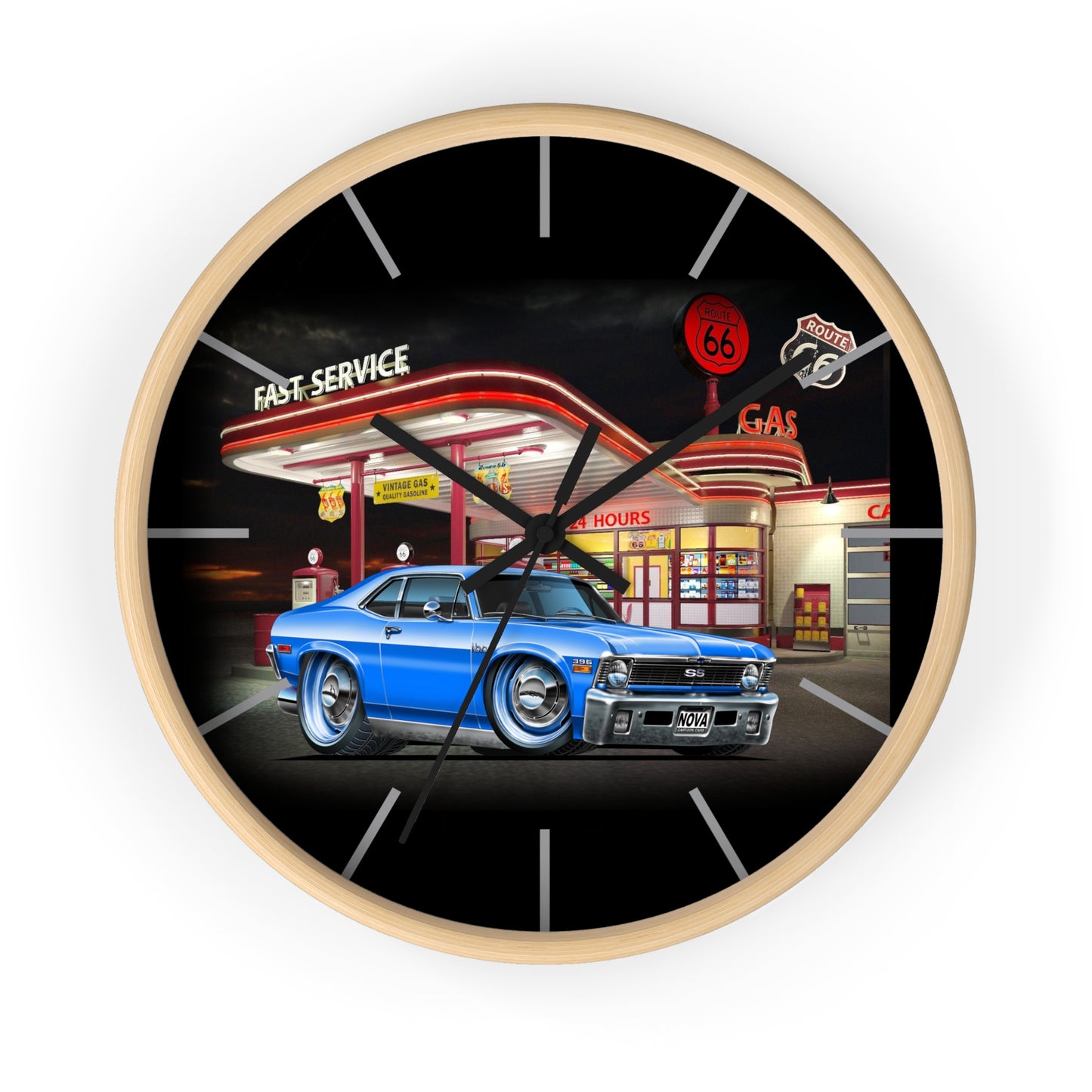 1971 Nova Classic Muscle Car Wall Clock — Blue at Retro Gas Station