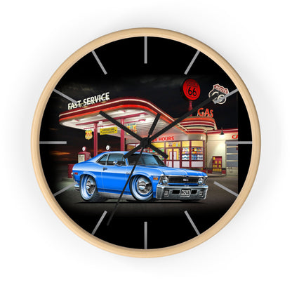 1971 Nova Classic Muscle Car Wall Clock — Blue at Retro Gas Station