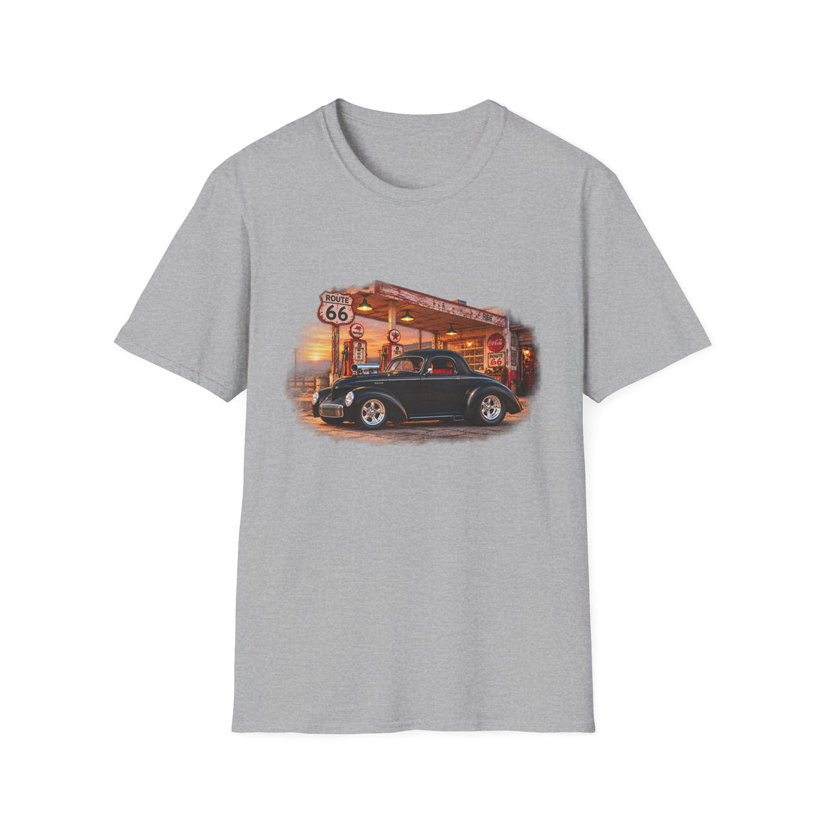 Route 66 Classic 1941 American Willys Car Gas Station T-Shirt