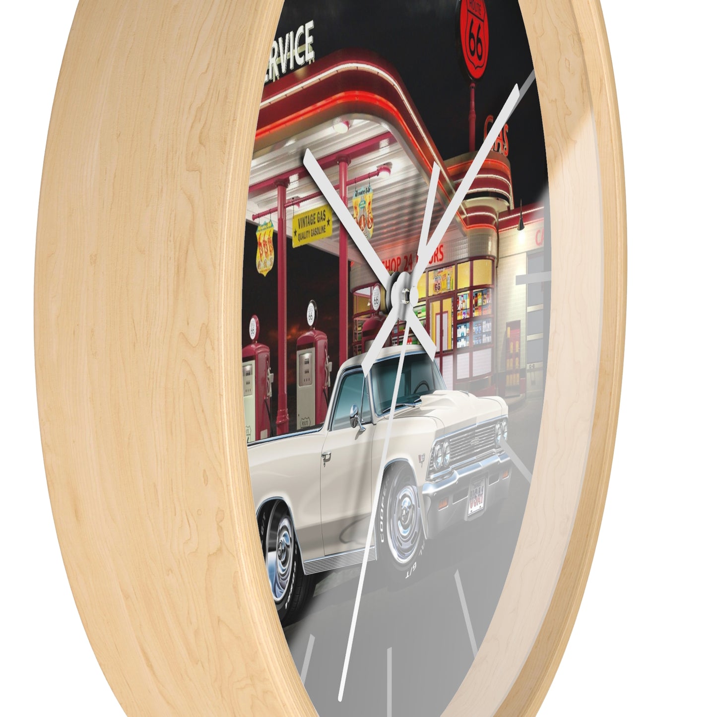 1966 El Camino Classic Car Wall Clock — Retro Route 66 Gas Station Design