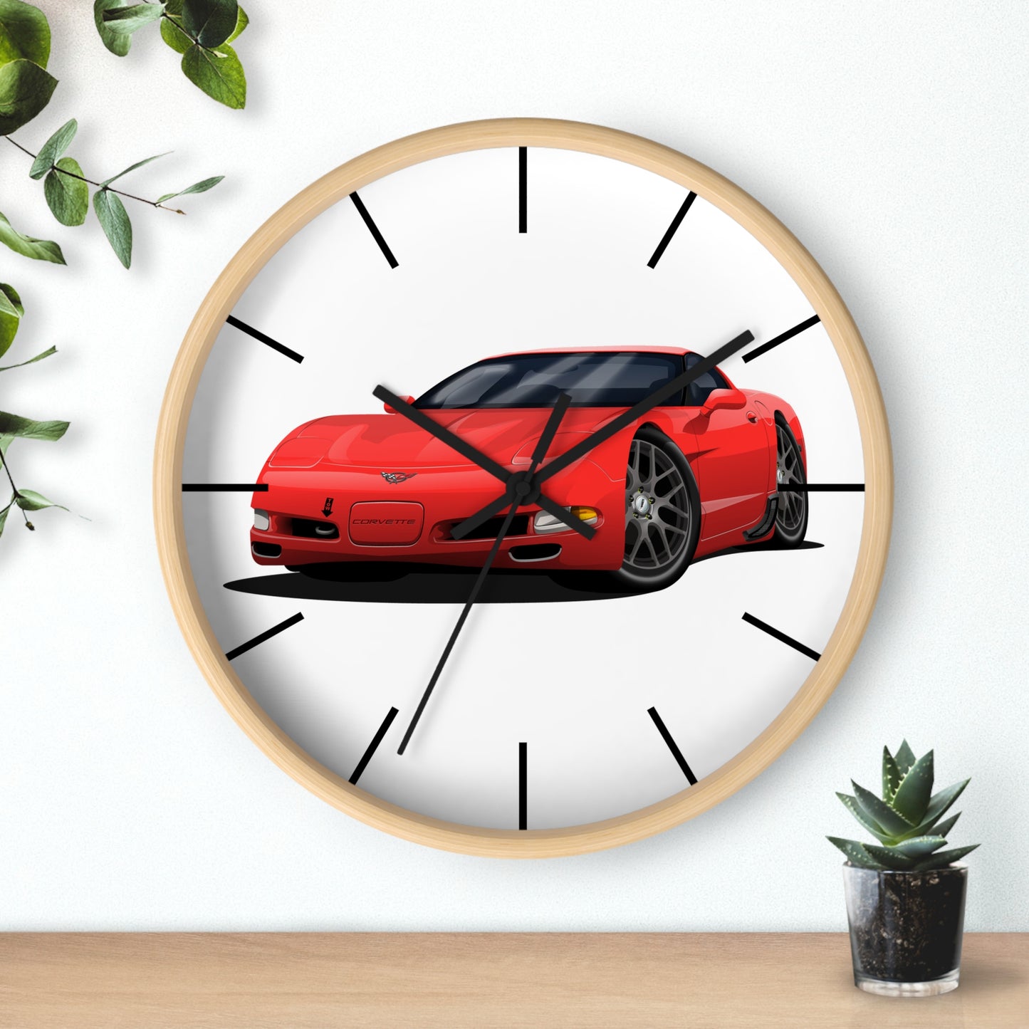 1997 Corvette Red Sports Car Wall Clock — Racing Car Decor for Garage, Man Cave, Kids’ Room