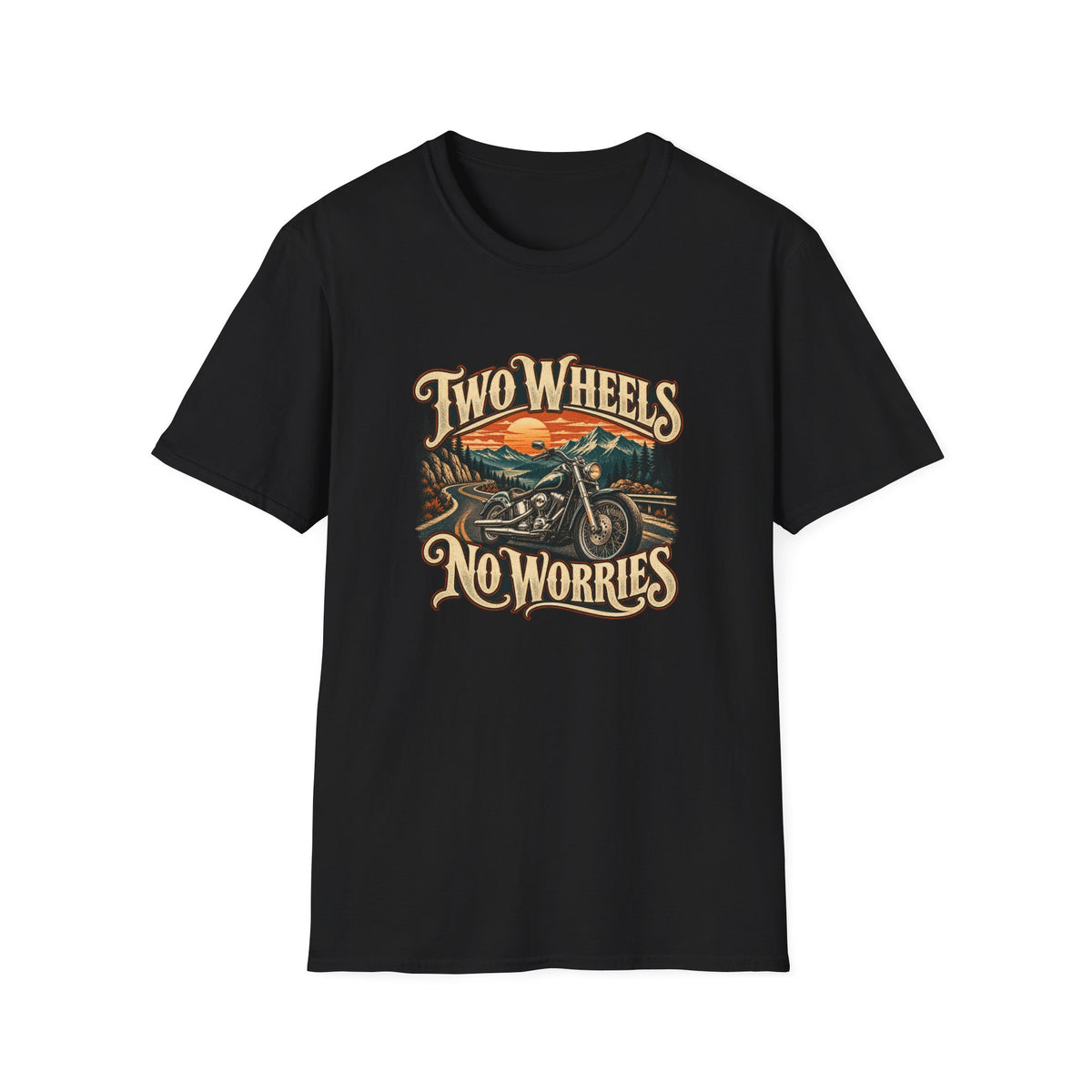 Two Wheels No Worries T-Shirt | Vintage Cruiser Motorcycle Tee