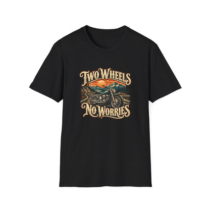 Two Wheels No Worries T-Shirt | Vintage Cruiser Motorcycle Tee