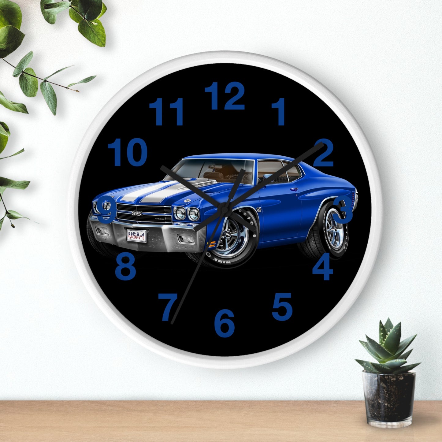Classic 1970 Blue Chevelle Muscle Car Wall Clock — Vintage 1970s Chevy SS Design