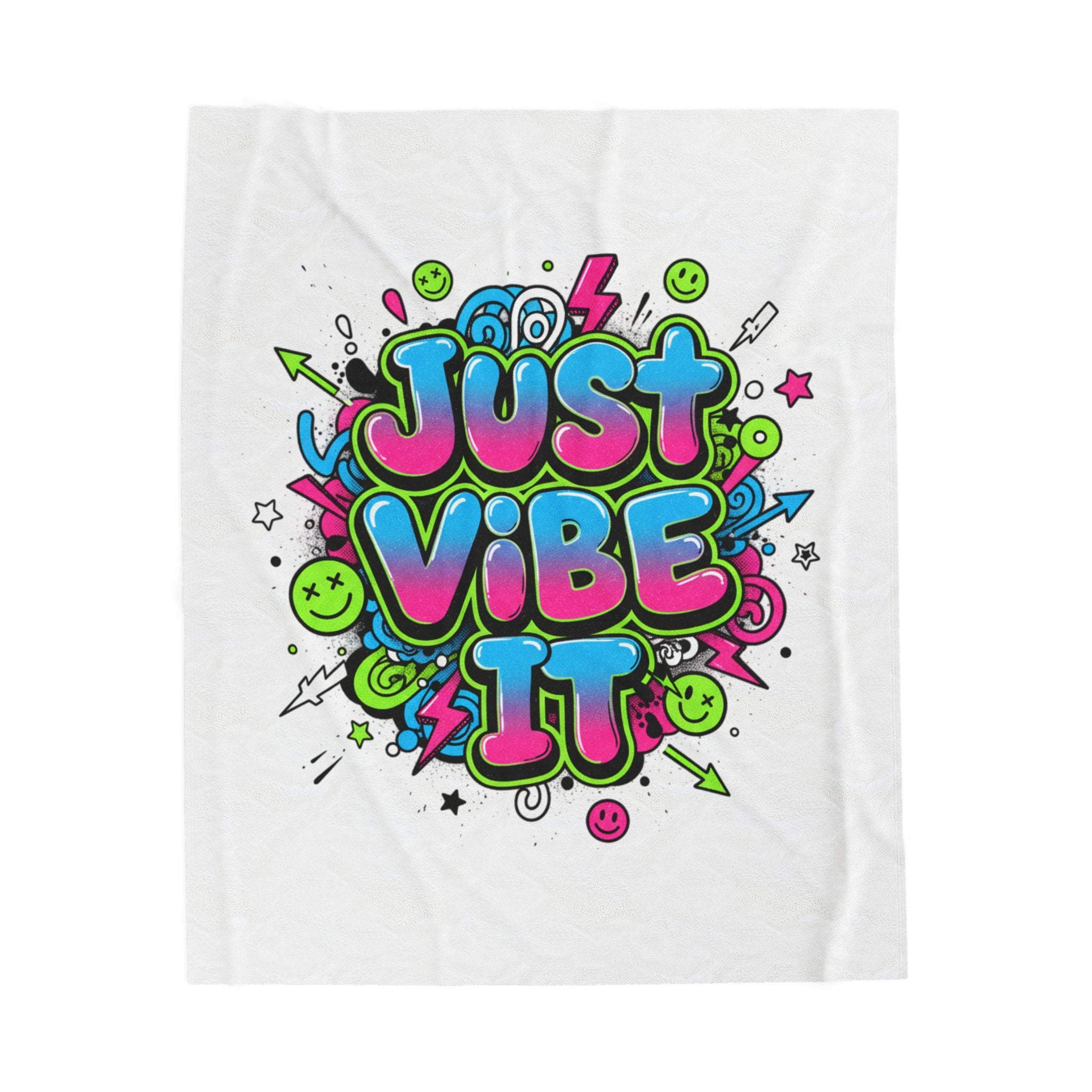 Just Vibe It Plush Blanket | slogan, glitch graphic