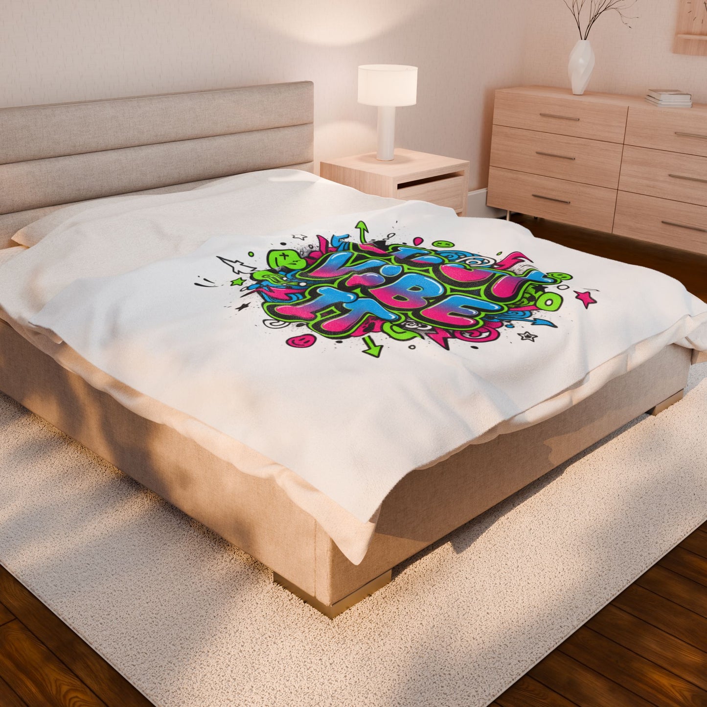 Just Vibe It Plush Blanket | slogan, glitch graphic