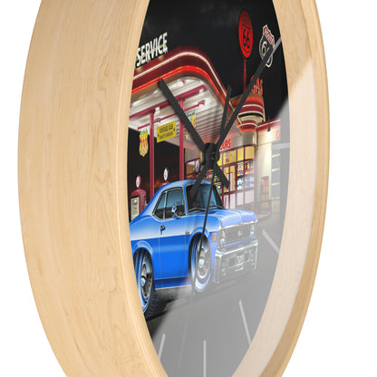 1971 Nova Classic Muscle Car Wall Clock — Blue at Retro Gas Station